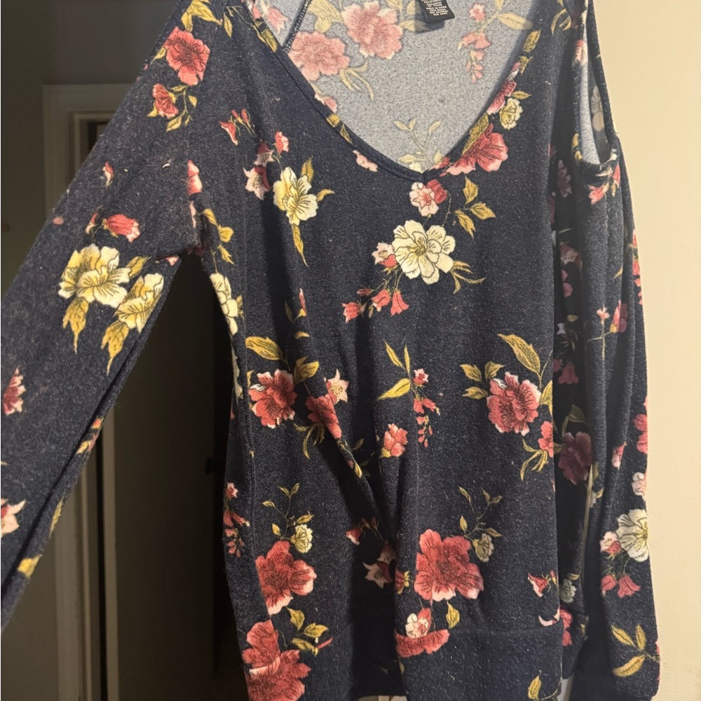 Rue21 Floral Blouse - Black with Red and Yellow Flowers